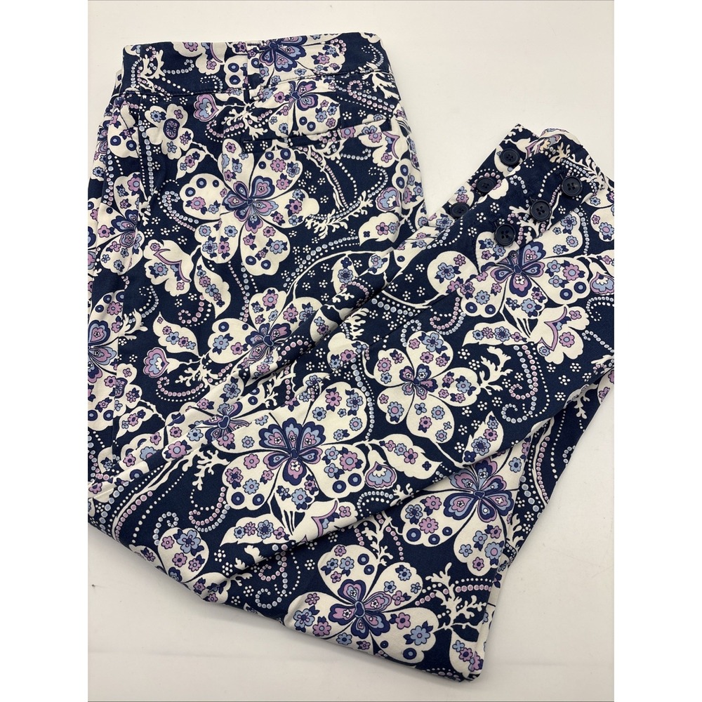 TALBOTS Perfect Crop Chino Pants with Ankle Button Blue Floral Paisley 10 Petite